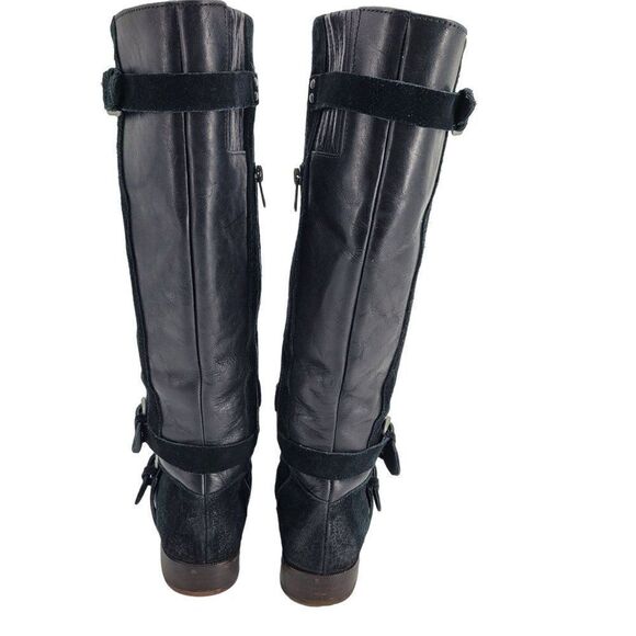 Ugg Cydnee Boots 8.5 Black Leather Knee High Buckle Sheepskin Shearling Stretch - Picture 8 of 17